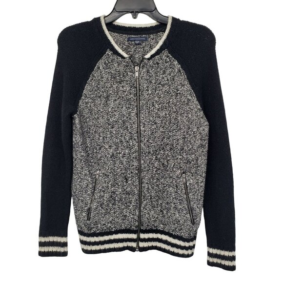 American Eagle Outfitters Sweaters - American Eagle Outfitters Womens S Black Gray Knit Bomber Jacket Full Zip